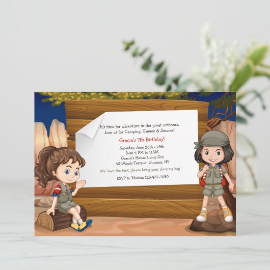 Campings-Mädchen-Einladung Einladung (Stehend Vorderseite)