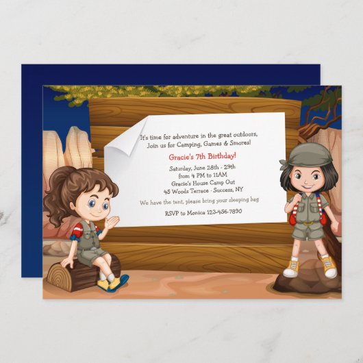Campings-Mädchen-Einladung Einladung (Vorne/Hinten)