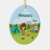 Campings-Mädchen-Feuer-Camper-Zelt-Rucksack Brown Keramik Ornament (Rechts)