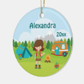 Campings-Mädchen-Feuer-Camper-Zelt-Rucksack Brown Keramik Ornament (Links)