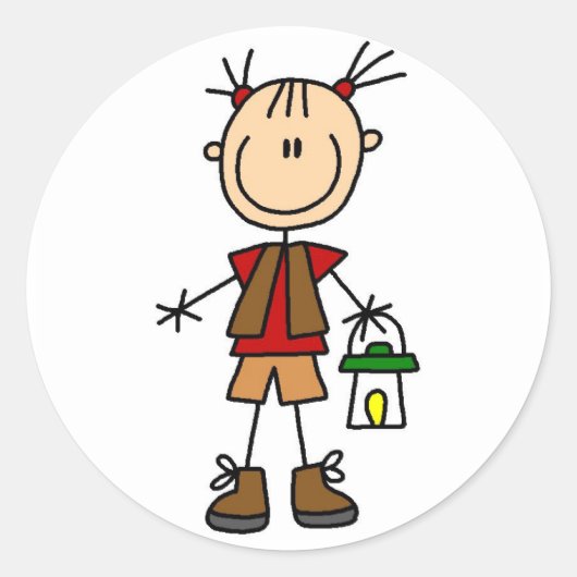 Campings-Mädchen mit Laternen-T-Shirts und Runder Aufkleber (Vorderseite)