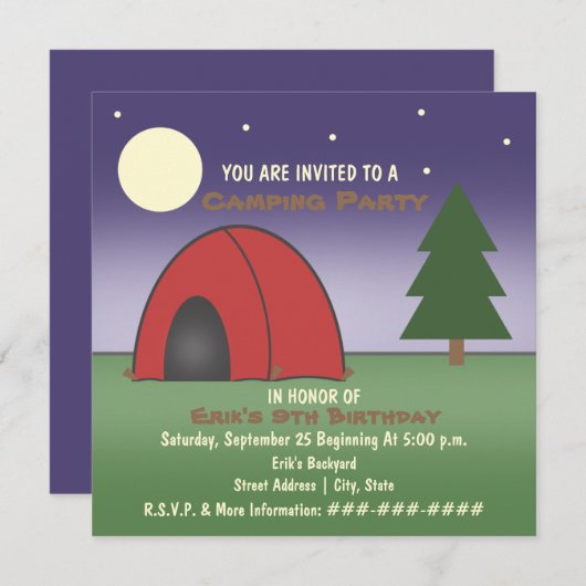 Campings-Party Einladung (Vorne/Hinten)