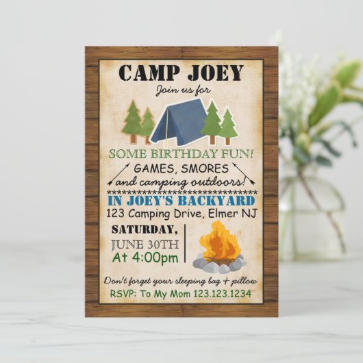 Campings-Party Einladung (Stehend Vorderseite)