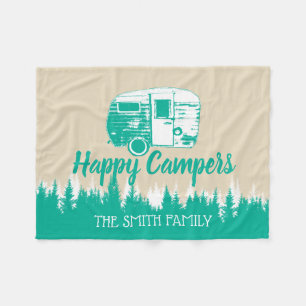 Campings-Spaß-glücklicher Lagerbewohner-rustikal Fleecedecke