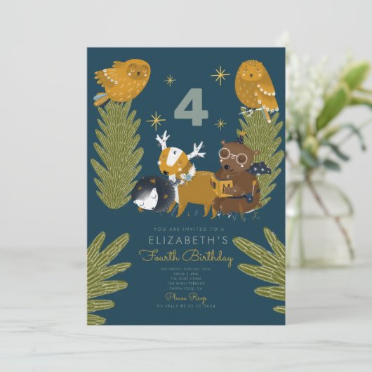 Campingwald Tier Geburtstag Einladung (Stehend Vorderseite)
