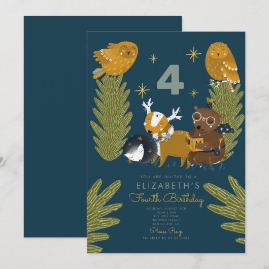 Campingwald Tier Geburtstag Einladung (Vorne/Hinten)