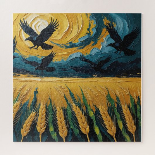 Campo trigal dorado con cuervos puzzle (Horizontal)
