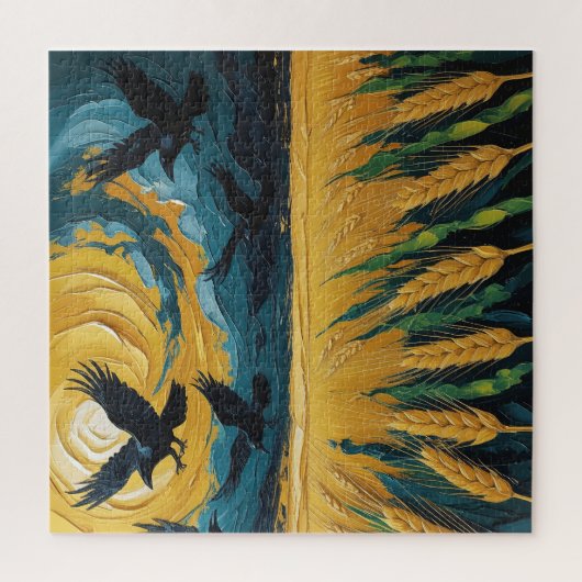 Campo trigal dorado con cuervos puzzle (Vertikal)