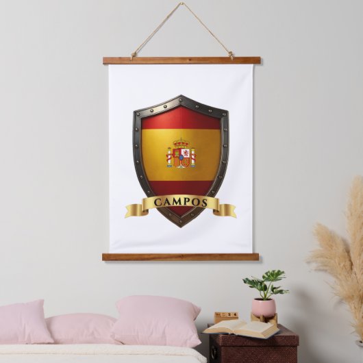 Campos Spain Heraldic Name Shield Wandteppich Mit Holzrahmen (Schlafzimmer)