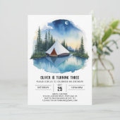 Campout by Forest Stream Geburtstag Einladung (Stehend Vorderseite)