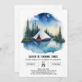 Campout by Forest Stream Geburtstag Einladung (Vorne/Hinten)