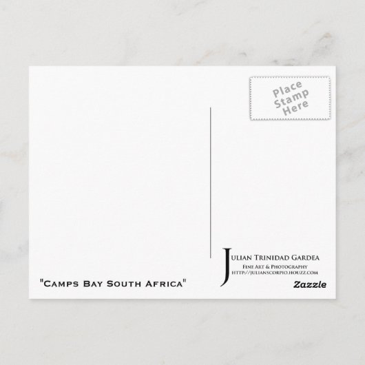 "Camps Bay South Africa" BW JTG Postcard Postkarte (Rückseite)