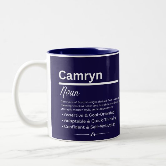Camryn Personalized Girl Name Meaning Coffee Mug Zweifarbige Tasse (Links)