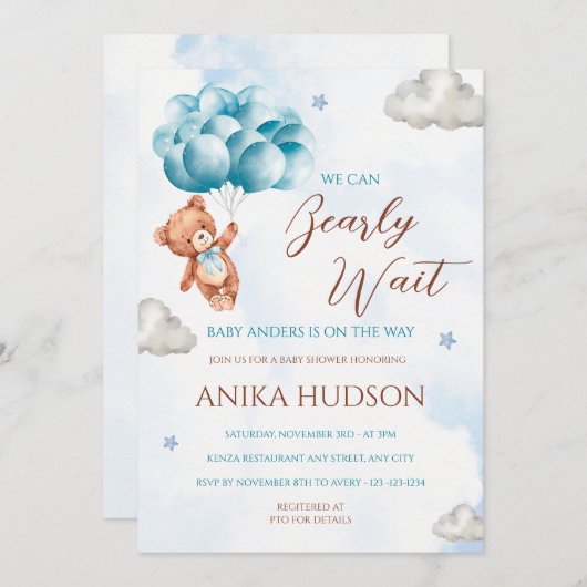 Can Bearly Wait Baby Shower Invitation Einladung (Vorne/Hinten)