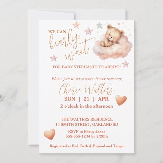 Can Bearly Wait Girl Teddy Bear Asleep auf Cloud Einladung (Vorderseite)