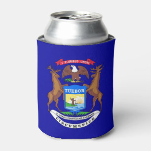Can Cooler mit Fahne von Michigan Staat, USA. Dosenkühler