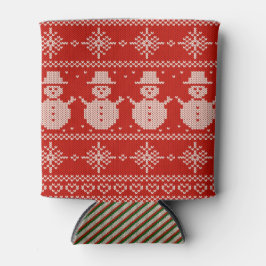 Can Cooler small Ugly Sweater with Snowmen Knit Dosenkühler