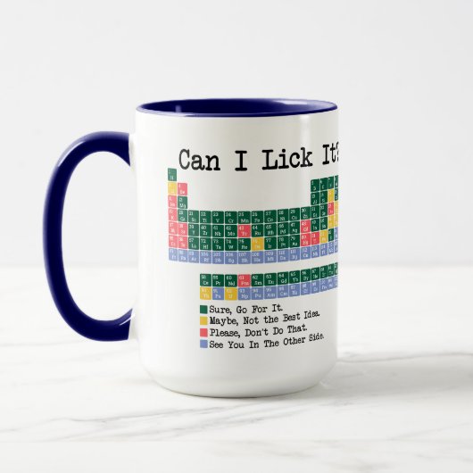 Can I Lick It Chemistry Periodic Table–Fun Science Tasse (Links)