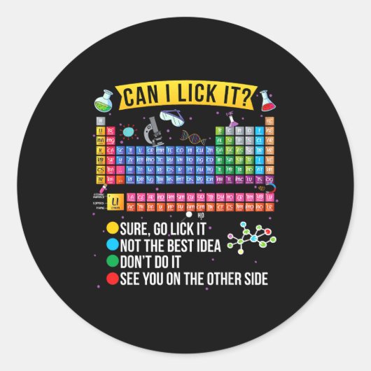 Can I Lick It Periodic Table Funny Science Chemist Runder Aufkleber (Vorderseite)