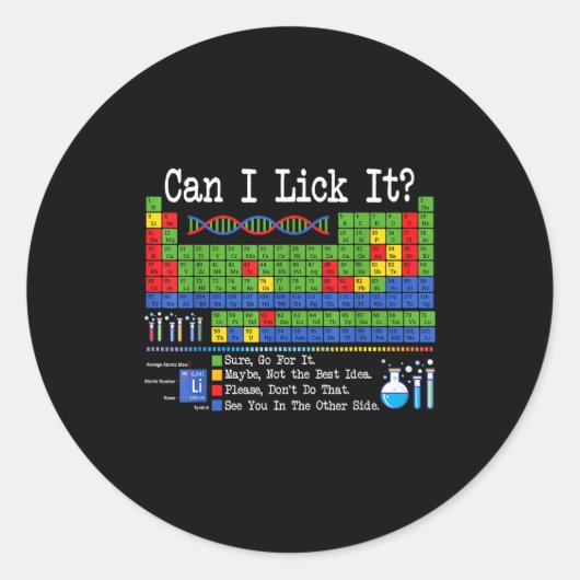 Can I Lick It Periodic Table Funny Science Teacher Runder Aufkleber (Vorderseite)