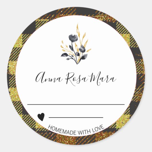 *~* Can Jam Buffalo Gingham AP30 hausgemachte Runder Aufkleber (Vorderseite)