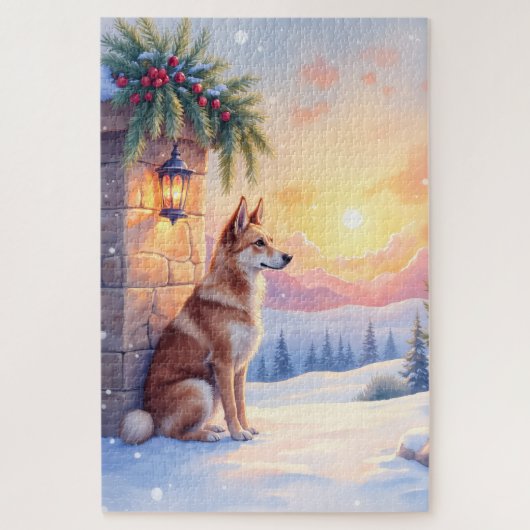 Canaan Dog Desert Stone Winter Christmas Art Puzzle (Vertikal)