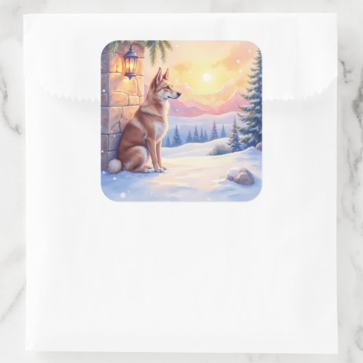 Canaan Dog Desert Stone Winter Christmas Art Quadratischer Aufkleber (Tasche)