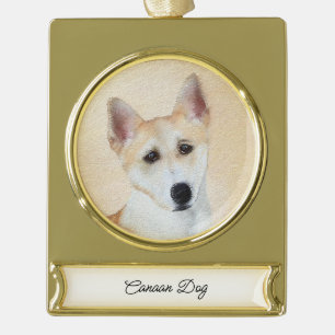 Canaan Dog Malerei - Niedliche Original Hunde Kuns Banner-Ornament Gold