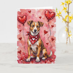 Canaan Hund Valentinstag Sitzend mit Herzen Rot Karte