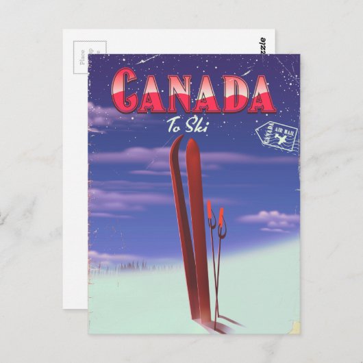 Canada Air verschickt Post an Skikartenillustrieru Postkarte (Vorne/Hinten)