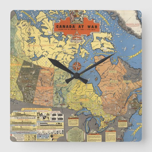 Canada At War Quadratische Wanduhr (Vorderseite)