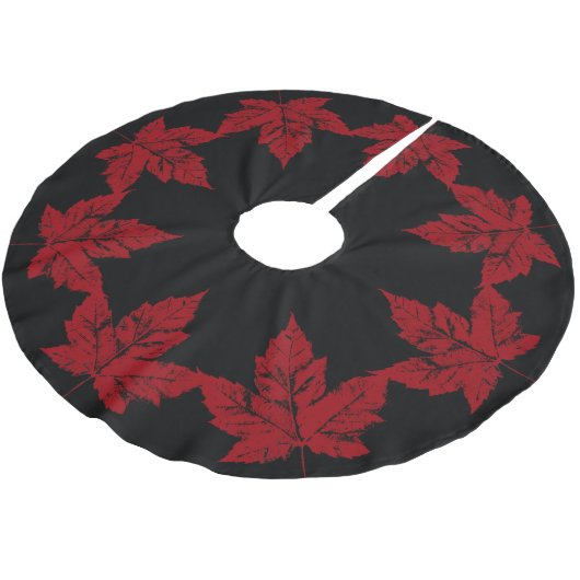 Canada Christmas Tree Skirt Cool Canada Maple Leaf Polyester Weihnachtsbaumdecke (Schrägansicht)