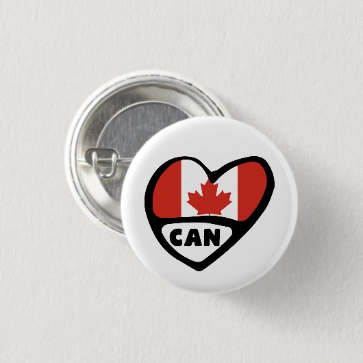 Canada Country Code Flag Herz Button Abzeichen, CA (Vorne & Hinten)