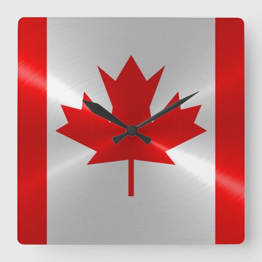 Canada Flag Metallic Metal Quadratische Wanduhr (Vorderseite)