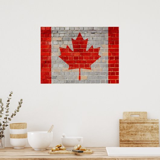 Canada flag on a brick wall poster (Küche)