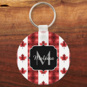 Canada flag red sparkles pattern Monogram Schlüsselanhänger (Rückseite)