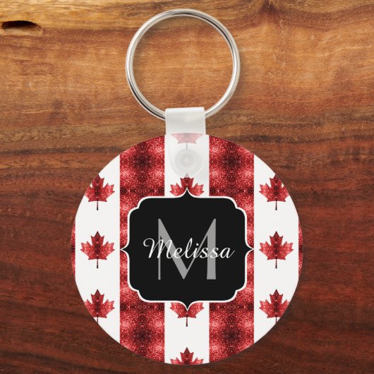 Canada flag red sparkles pattern Monogram Schlüsselanhänger (Vorderseite)