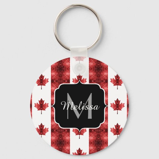 Canada flag red sparkles pattern Monogram Schlüsselanhänger (Rückseite)