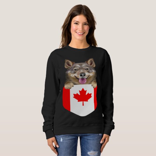 Canada Flag Swedish Vallhund Dog In Pocket Sweatshirt (Vorne ganz)