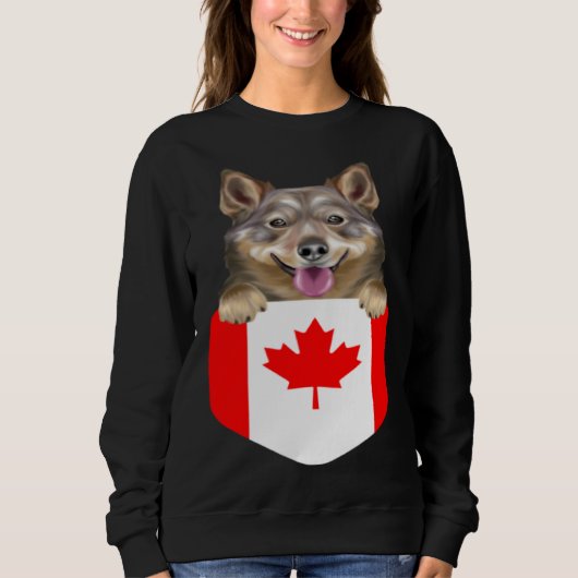 Canada Flag Swedish Vallhund Dog In Pocket Sweatshirt (Vorderseite)