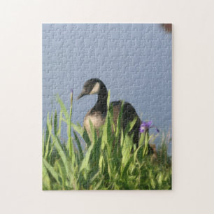 Canada Goose Irises Nature Art Painting Puzzle