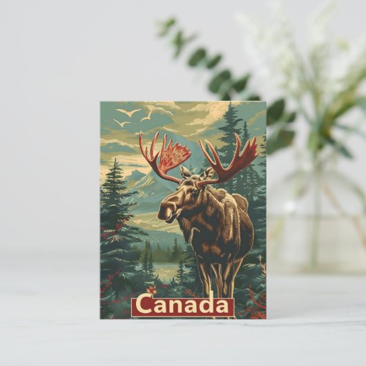 Canada Moose Vintag Postkarte (Stehend Vorderseite)