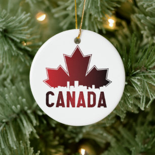 Canada Skyline Gradient Maple Leaf Patriotic Keramik Ornament