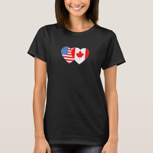 Canada & USA Flag Twin Heart for Canadian American T-Shirt (Vorderseite)
