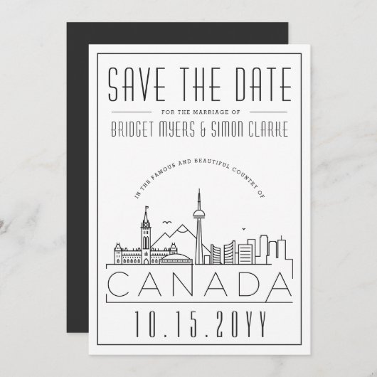 Canada Wedding Stylized Skyline Save the Date Inv Einladung (Vorne/Hinten)