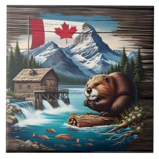 Canadian Beaver by Mountain Lake Fliese (Vorderseite)