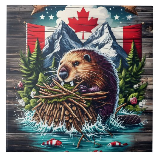 Canadian Beaver by Snowy Peaks Fliese (Vorderseite)