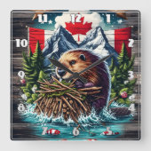 Canadian Beaver by Snowy Peaks Quadratische Wanduhr (Vorderseite)