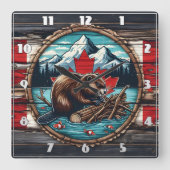 Canadian Beaver Gebäude a Dam Quadratische Wanduhr (Vorderseite)