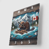 Canadian Beaver Gebäude a Lodge Quadratische Wanduhr (Winkel)